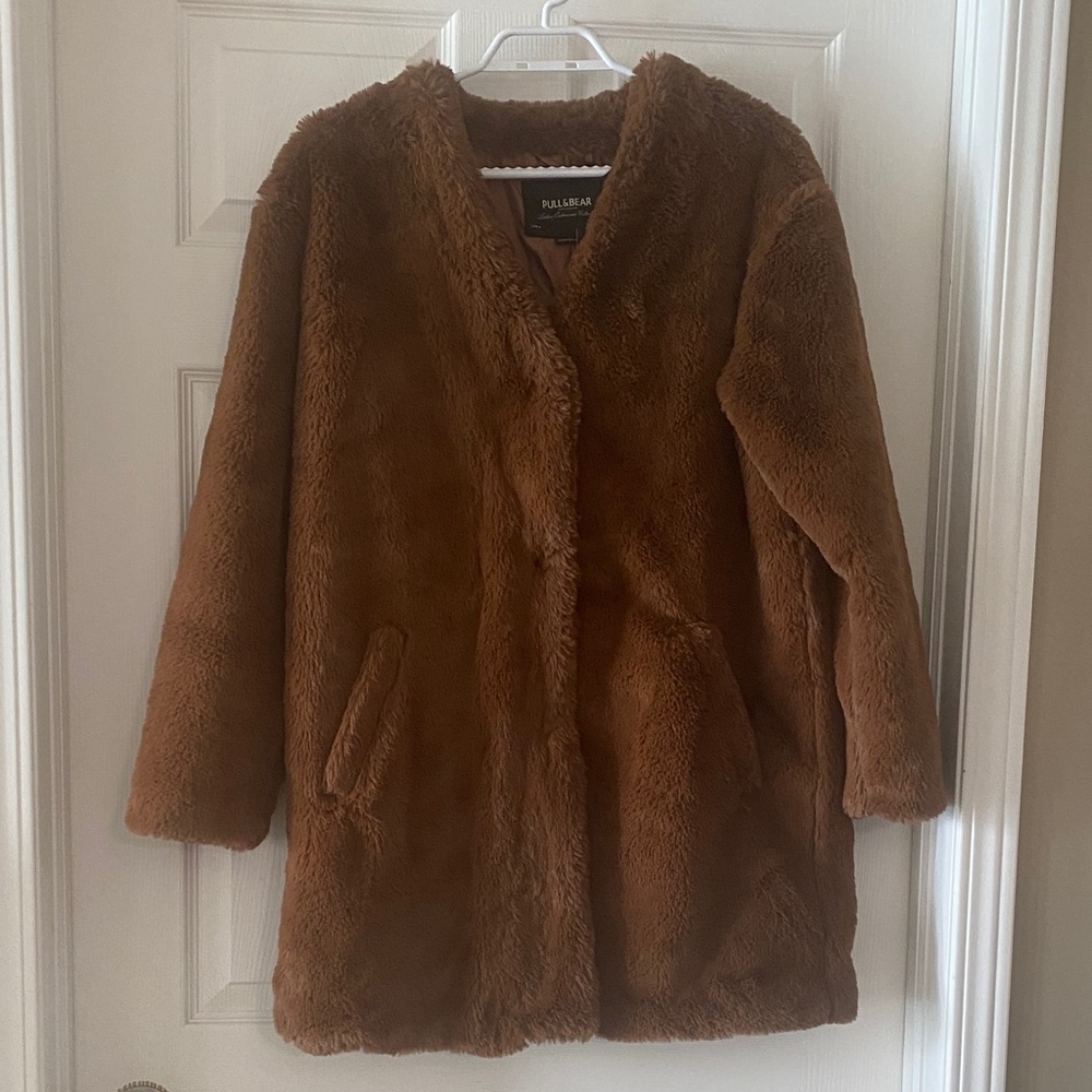 BNWT Pull&Bear Chestnut Brown Faux Fur Jacket